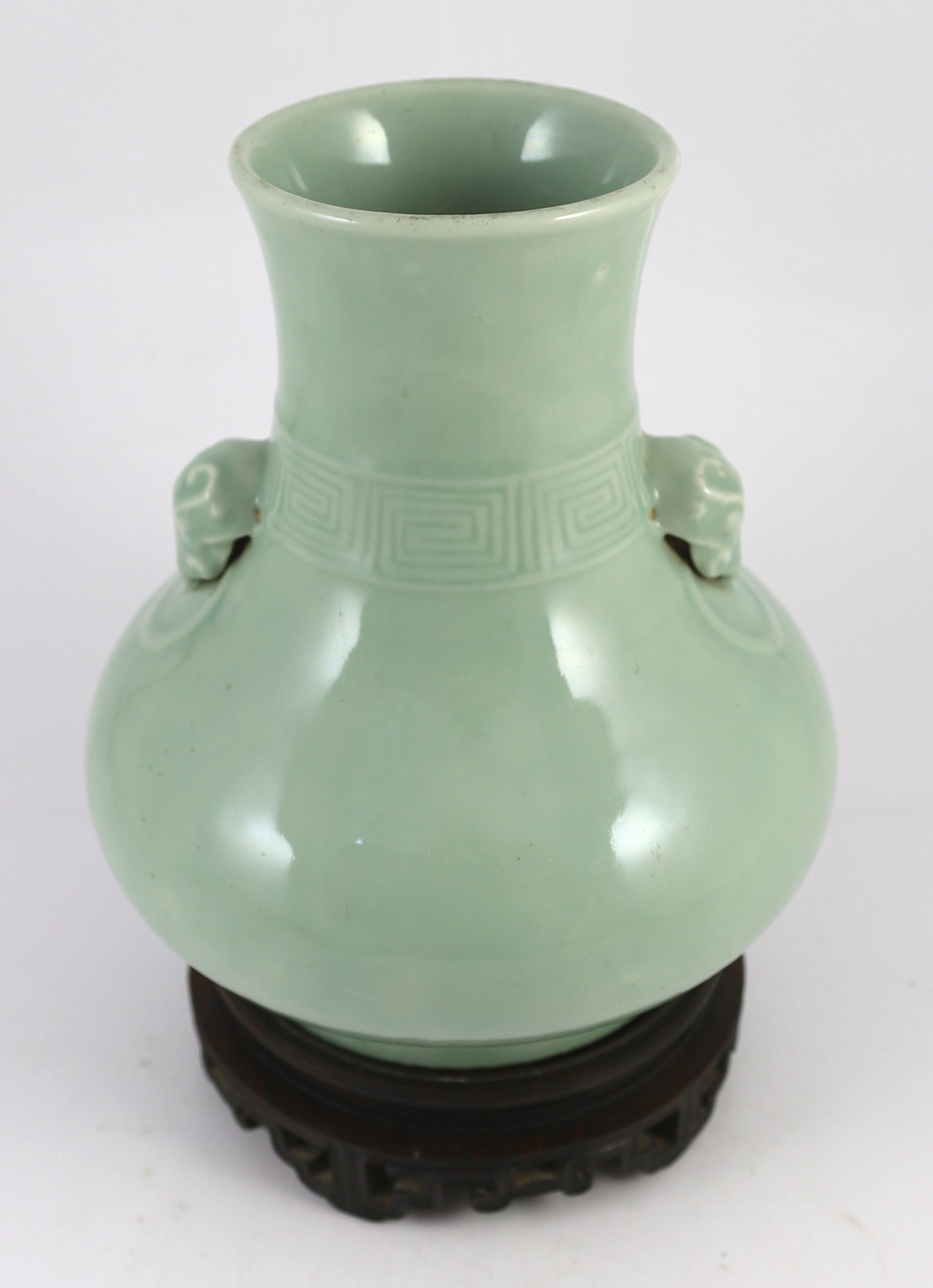 A Chinese celadon glazed vase, hu, Qianlong seal mark and probably of the period (1736-1795)